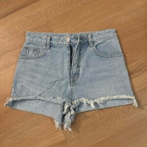 Light Blue Frayed Denim Shorts